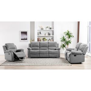 Micasa 3-Piece 6-Seater Polyurethane and Plywood Recliner Sofa Set with Glider Grey